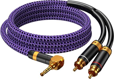 3.5 ملم aux إلى RCA Audio Cable Audiophile 24K مطلية بالنحاس النحاس المطلي بالذهب مضفر Hi Fi Stereo y للهواتف الذكية MP3 مكبرات صوت HDTV أرجوان in Kuwait