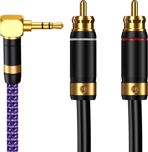 3.5 ملم aux إلى RCA Audio Cable Audiophile 24K مطلية بالنحاس النحاس المطلي بالذهب مضفر Hi Fi Stereo y للهواتف الذكية MP3 مكبرات صوت HDTV أرجوان in Kuwait