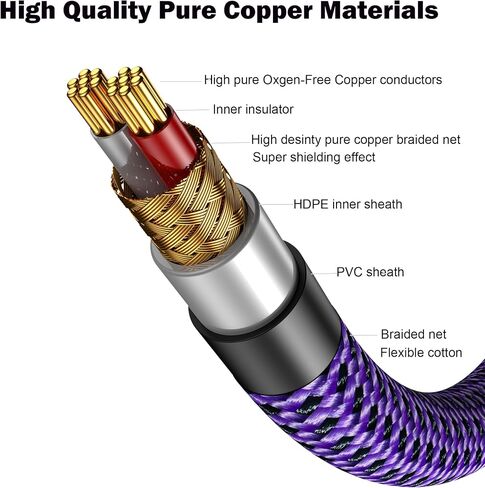 3.5 ملم aux إلى RCA Audio Cable Audiophile 24K مطلية بالنحاس النحاس المطلي بالذهب مضفر Hi Fi Stereo y للهواتف الذكية MP3 مكبرات صوت HDTV أرجوان in Kuwait