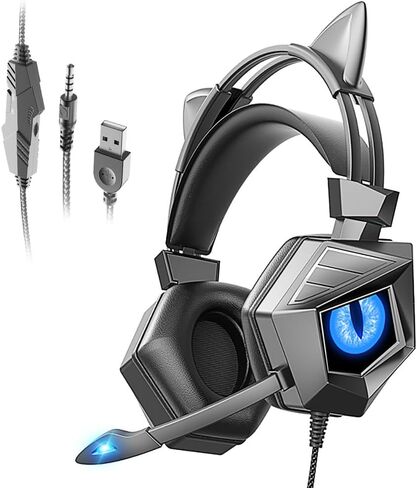 سماعة الألعاب لجهاز الكمبيوتر المحمول PS4/5 Xbox One PSP ، مع ميكروفون إلغاء الضوضاء ، محيط ستيريو ، ضبط سريع في مستوى الصوت ، أغطية أذن ذاكرة ناعمة ، ضوء LED (LED Red+Black) in Kuwait