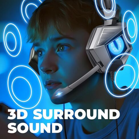 سماعة الألعاب لجهاز الكمبيوتر المحمول PS4/5 Xbox One PSP ، مع ميكروفون إلغاء الضوضاء ، محيط ستيريو ، ضبط سريع في مستوى الصوت ، أغطية أذن ذاكرة ناعمة ، ضوء LED (LED Red+Black) in Kuwait