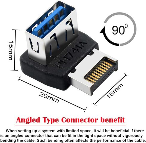 xiwai USB 3.1 Front Panel Header Adapter Type-E Male to Type-A USB3.0 Female Data Converter Up Angled 90 Degree for Motherboard in Saudi Arabia