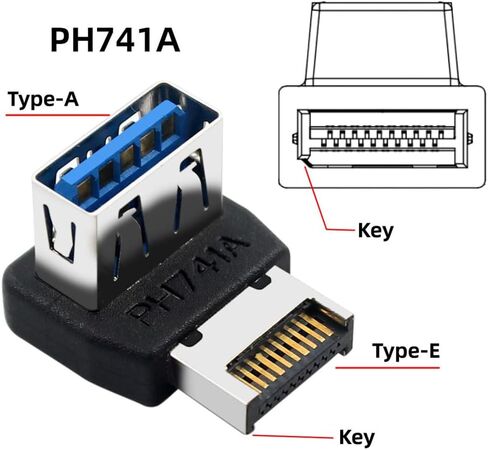xiwai USB 3.1 Front Panel Header Adapter Type-E Male to Type-A USB3.0 Female Data Converter Up Angled 90 Degree for Motherboard in Saudi Arabia