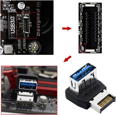 xiwai USB 3.1 Front Panel Header Adapter Type-E Male to Type-A USB3.0 Female Data Converter Up Angled 90 Degree for Motherboard in Saudi Arabia