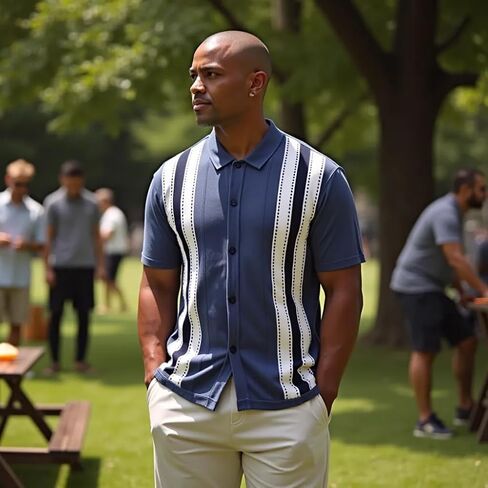 Men’s Short Sleeve Knit Sports Shirt - Modern Polo Vintage Classics: Solid Geometric Jacquard with Color Tipping in Kuwait