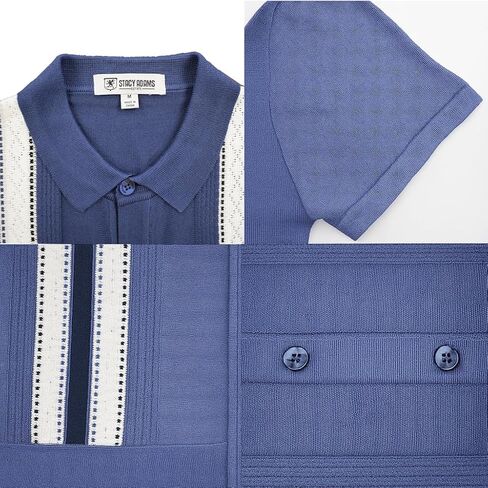 Men’s Short Sleeve Knit Sports Shirt - Modern Polo Vintage Classics: Solid Geometric Jacquard with Color Tipping in Kuwait