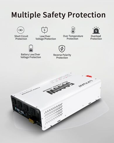 Lvyuan 5000 واط العاكس الطاقة 12V إلى 110 فولت 120V DC إلى محول AC مع 4 منافذ التيار المتردد ، شاشة LCD ، ميناء شحن USB ، التحكم عن بُعد للسيارة في المنزل RV في الهواء الطلق العاكس in Kuwait