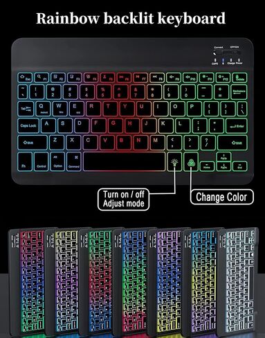 Rainbow Backlit Keyboard Case for iPad 9th / 8th / 7th Generation 10.2"/iPad Pro 10.5"/iPad Air 3rd Gen with Mouse and Backlight Detachable Bluetooth Keyboard Cover,Dark Green+Black in Kuwait