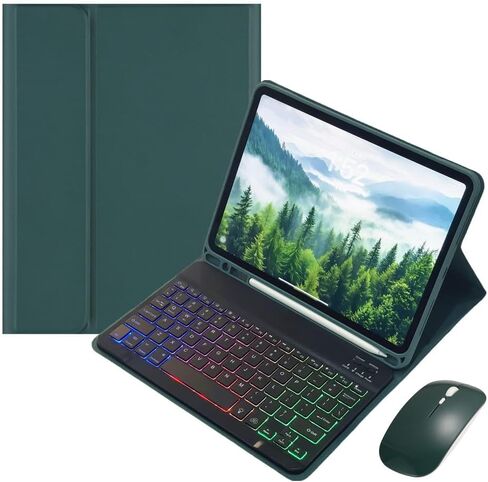Rainbow Backlit Keyboard Case for iPad 9th / 8th / 7th Generation 10.2"/iPad Pro 10.5"/iPad Air 3rd Gen with Mouse and Backlight Detachable Bluetooth Keyboard Cover,Dark Green+Black in Kuwait