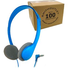 SmithOutlet 100 Pack Classroom Headphones in Bulk | Model SG-ID19-100 | Wired 3.5 MM Jack Connectivity | Color Blue | Ideal for Schools, Classrooms, Students, Library in Saudi Arabia