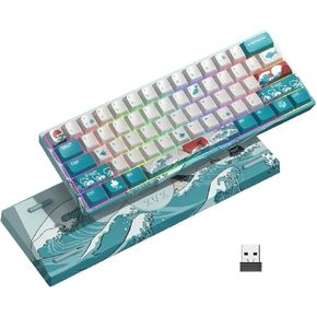 HITIME XVX M61 60% Mechanical Keyboard Wireless, Ultra-Compact 2.4G Rechargeable Gaming Keyboard, RGB Backlit Ergonomic Keyboard for Windows Mac PC Gamers(Coral Sea Theme, Gateron Yellow Switch) in Saudi Arabia