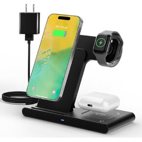 محطة شحن لشاحن iPhone: 3-in-1 Desk Stand أجهزة متعددة لـ iPhone 16e 16e 16 15 14 13 12 Pro Max لـ Apple Watch و Airpods Ultra Series-سرير ناشط in Kuwait
