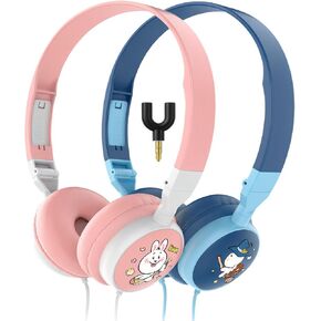 Kids Headphones for School 2 Pack with Headphone Splitter, Kids Headphones 2 Pack – Safe 98dB Volume, Fun Colors, Perfect for Sharing at Home, Travel & Classroom, Blue in Saudi Arabia