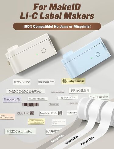Makeid L1-C Maker Tape تعبئة ، 9 ملم × 4M (0.35 "× 13 ') ، استبدال شريط الملصقات الحراري المستمر ، مقاوم للماء ، ملصق ذاتي in Kuwait