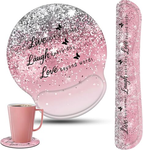Keyboard Wrist Rest and Mouse Pad Wrist Support Set with Coffee Coaster, Non-Slip PU Base for Gaming and Office, Comfortable & Lightweight for Easy Typing & Pain Relief,Flower Bible Verse Psalm 46-10 in Saudi Arabia