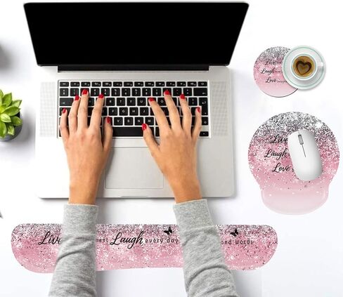 Keyboard Wrist Rest and Mouse Pad Wrist Support Set with Coffee Coaster, Non-Slip PU Base for Gaming and Office, Comfortable & Lightweight for Easy Typing & Pain Relief,Flower Bible Verse Psalm 46-10 in Saudi Arabia
