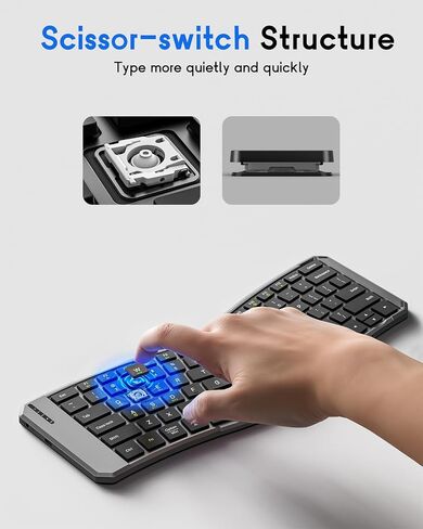 لوحة مفاتيح Moko Ergonomic قابلة للطي ، لوحة مفاتيح Bluetooth القابلة للطي المحمولة لسفر الأعمال ، لوحات مفاتيح لاسلكية قابلة لإعادة الشحن النحيفة لنظام iOS/Android/Windows الكمبيوتر اللوحي. in Saudi Arabia