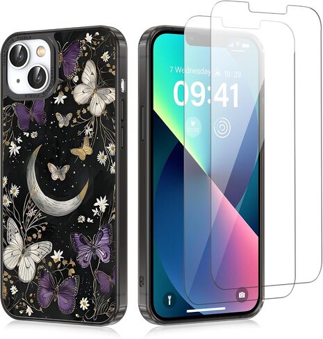 حالة نمط الفراشة اللطيفة لـ iPhone 13/iPhone 14 6،1 '' ، تصميم الفراشة الملون ، غطاء هاتف وقائي للسيليكون الناعم للنساء للنساء مع واقي شاشة 2 حزمة ، 01 in Kuwait