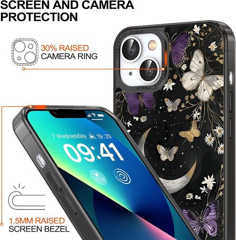 حالة نمط الفراشة اللطيفة لـ iPhone 13/iPhone 14 6،1 '' ، تصميم الفراشة الملون ، غطاء هاتف وقائي للسيليكون الناعم للنساء للنساء مع واقي شاشة 2 حزمة ، 01 in Kuwait