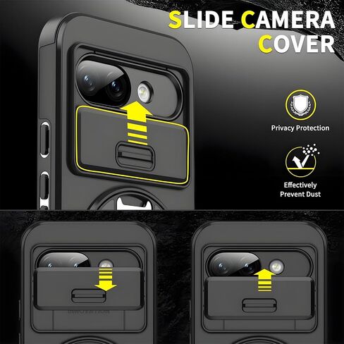 Compatible for Pixel 9A Case with Screen Protector & Slide Camera Lens Cover,Built-in 360°Rotate Magnetic Ring Stand Shockproof Protective Teens Phone Case-Purple in Saudi Arabia