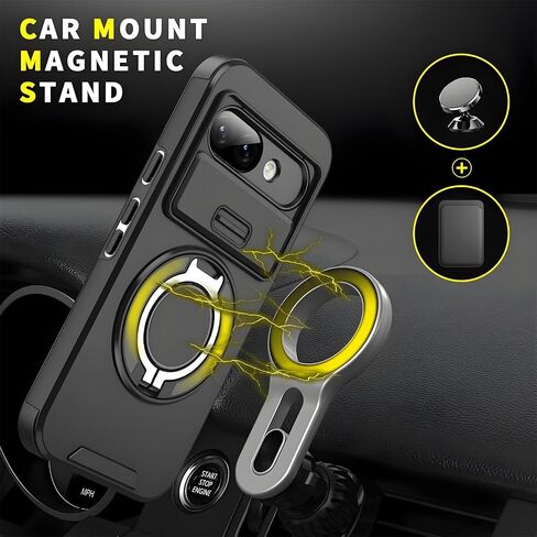 Compatible for Pixel 9A Case with Screen Protector & Slide Camera Lens Cover,Built-in 360°Rotate Magnetic Ring Stand Shockproof Protective Teens Phone Case-Purple in Saudi Arabia