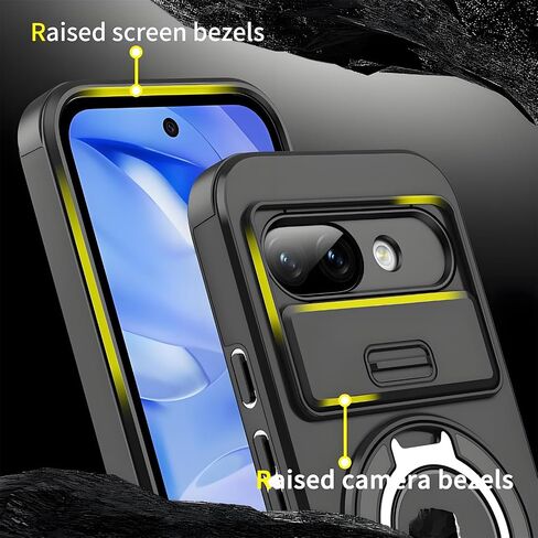 Compatible for Pixel 9A Case with Screen Protector & Slide Camera Lens Cover,Built-in 360°Rotate Magnetic Ring Stand Shockproof Protective Teens Phone Case-Purple in Saudi Arabia