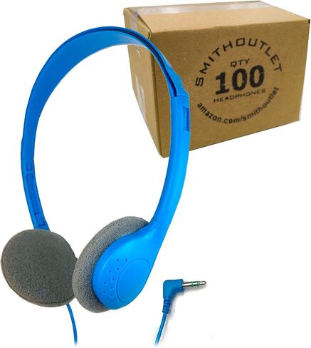 SmithOutlet 100 Pack Classroom Headphones in Bulk | Model SG-ID19-100 | Wired 3.5 MM Jack Connectivity | Color Blue | Ideal for Schools, Classrooms, Students, Library in Saudi Arabia
