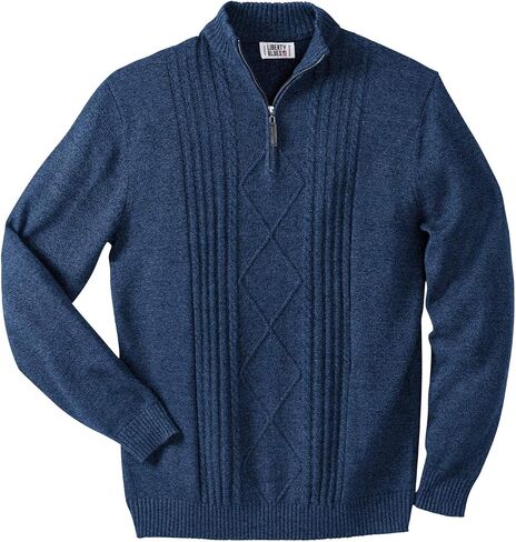 Liberty Blues Men's Big & Tall ™ Shoreman's Quarter Zip Cable Knit Sweater - Tall - 6XL, Heather Slate Gray in Kuwait