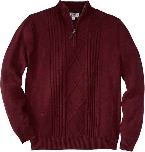 Liberty Blues Men's Big & Tall ™ Shoreman's Quarter Zip Cable Knit Sweater - Tall - 6XL, Heather Slate Gray in Kuwait