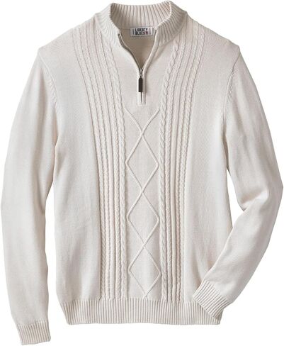 Liberty Blues Men's Big & Tall ™ Shoreman's Quarter Zip Cable Knit Sweater - Tall - 6XL, Heather Slate Gray in Kuwait