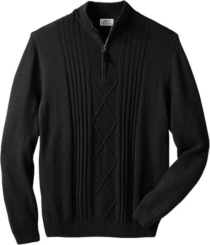 Liberty Blues Men's Big & Tall ™ Shoreman's Quarter Zip Cable Knit Sweater - Tall - 6XL, Heather Slate Gray in Kuwait