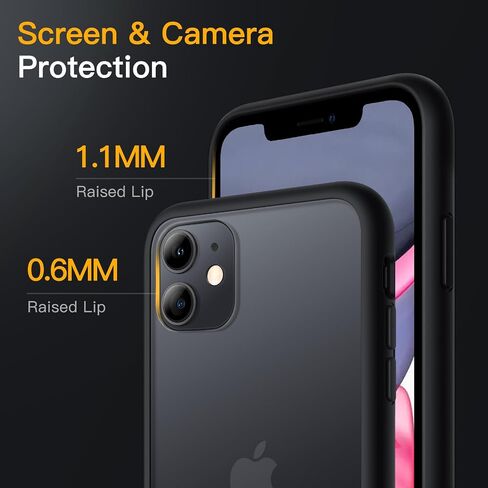 JETech Matte Case for iPhone 11 6.1-Inch, Shockproof Military Grade Drop Protection, Frosted Translucent Back Phone Cover, Anti-Fingerprint (Black) in Saudi Arabia