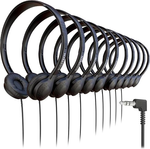 10 Pack Bulk Wired On-Ear Leather Headphones with 3.5mm Connector, Black in Saudi Arabia