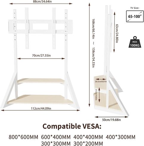 unho Rolling TV Stand for 65-100 Inch TVs, Heavy Duty Mobile TV Cart in Kuwait