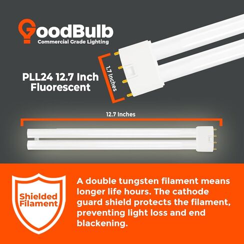 GoodBulb PLL24/830 | 24W 12.7" Twin Tube Compact Fluorescent Light Bulb | 4-pin 2G11 Base 3000K Warm White 1500 Lumen | 36000 Hour Long Life Biax | Pack of 10 in Kuwait
