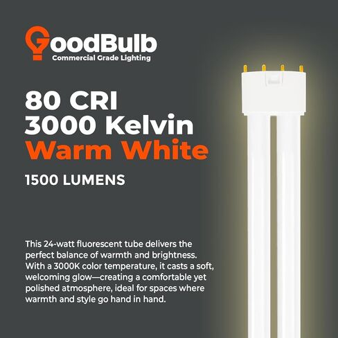 GoodBulb PLL24/830 | 24W 12.7" Twin Tube Compact Fluorescent Light Bulb | 4-pin 2G11 Base 3000K Warm White 1500 Lumen | 36000 Hour Long Life Biax | Pack of 10 in Kuwait