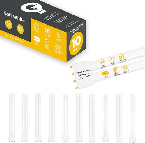 GoodBulb PLL18/827 | 18W 8.9" Twin Tube Compact Fluorescent Light Bulb | 4-pin 2G11 Base 2700K Soft White 1050 Lumen | 36000 Hour Long Life Biax | Pack of 10 in Kuwait