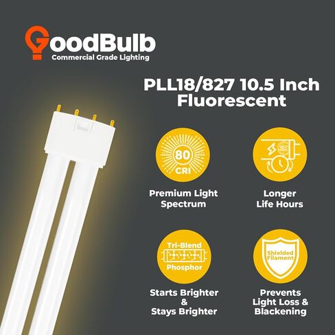 GoodBulb PLL18/827 | 18W 8.9" Twin Tube Compact Fluorescent Light Bulb | 4-pin 2G11 Base 2700K Soft White 1050 Lumen | 36000 Hour Long Life Biax | Pack of 10 in Kuwait