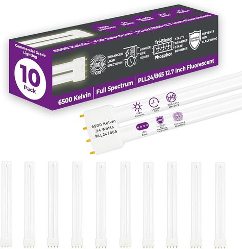 GoodBulb PLL24/830 | 24W 12.7" Twin Tube Compact Fluorescent Light Bulb | 4-pin 2G11 Base 3000K Warm White 1500 Lumen | 36000 Hour Long Life Biax | Pack of 10 in Kuwait