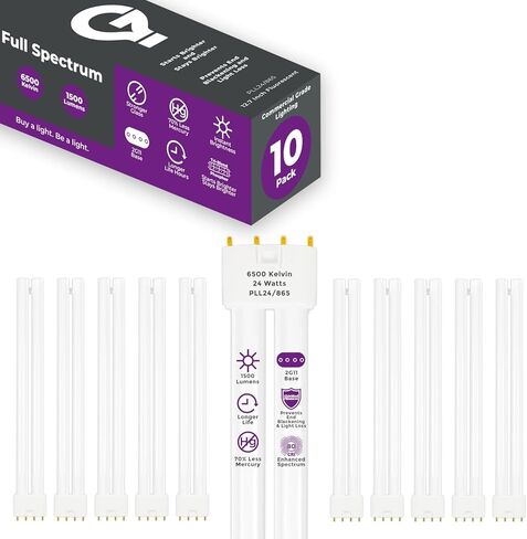 GoodBulb PLL24/830 | 24W 12.7" Twin Tube Compact Fluorescent Light Bulb | 4-pin 2G11 Base 3000K Warm White 1500 Lumen | 36000 Hour Long Life Biax | Pack of 10 in Kuwait