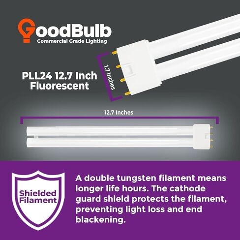 GoodBulb PLL24/830 | 24W 12.7" Twin Tube Compact Fluorescent Light Bulb | 4-pin 2G11 Base 3000K Warm White 1500 Lumen | 36000 Hour Long Life Biax | Pack of 10 in Kuwait