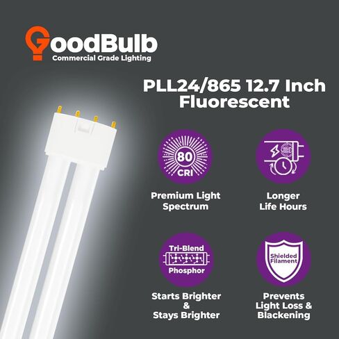 GoodBulb PLL24/830 | 24W 12.7" Twin Tube Compact Fluorescent Light Bulb | 4-pin 2G11 Base 3000K Warm White 1500 Lumen | 36000 Hour Long Life Biax | Pack of 10 in Kuwait