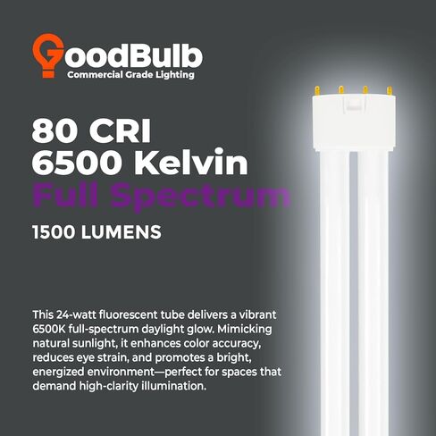 GoodBulb PLL24/830 | 24W 12.7" Twin Tube Compact Fluorescent Light Bulb | 4-pin 2G11 Base 3000K Warm White 1500 Lumen | 36000 Hour Long Life Biax | Pack of 10 in Kuwait