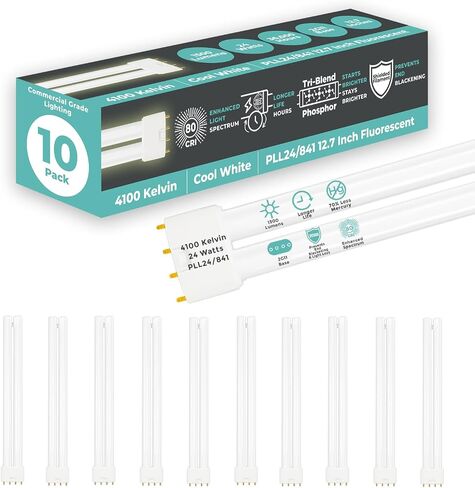 GoodBulb PLL24/830 | 24W 12.7" Twin Tube Compact Fluorescent Light Bulb | 4-pin 2G11 Base 3000K Warm White 1500 Lumen | 36000 Hour Long Life Biax | Pack of 10 in Kuwait