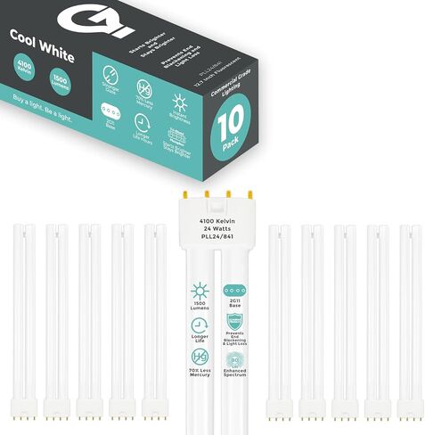 GoodBulb PLL24/830 | 24W 12.7" Twin Tube Compact Fluorescent Light Bulb | 4-pin 2G11 Base 3000K Warm White 1500 Lumen | 36000 Hour Long Life Biax | Pack of 10 in Kuwait