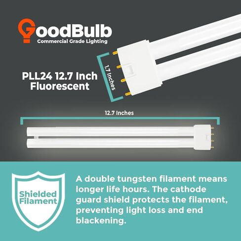 GoodBulb PLL24/830 | 24W 12.7" Twin Tube Compact Fluorescent Light Bulb | 4-pin 2G11 Base 3000K Warm White 1500 Lumen | 36000 Hour Long Life Biax | Pack of 10 in Kuwait