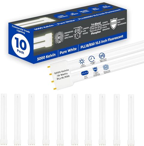 GoodBulb PLL18/827 | 18W 8.9" Twin Tube Compact Fluorescent Light Bulb | 4-pin 2G11 Base 2700K Soft White 1050 Lumen | 36000 Hour Long Life Biax | Pack of 10 in Kuwait