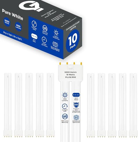 GoodBulb PLL18/827 | 18W 8.9" Twin Tube Compact Fluorescent Light Bulb | 4-pin 2G11 Base 2700K Soft White 1050 Lumen | 36000 Hour Long Life Biax | Pack of 10 in Kuwait
