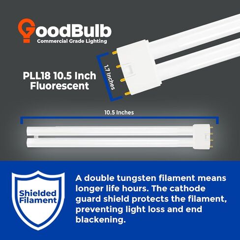 GoodBulb PLL18/827 | 18W 8.9" Twin Tube Compact Fluorescent Light Bulb | 4-pin 2G11 Base 2700K Soft White 1050 Lumen | 36000 Hour Long Life Biax | Pack of 10 in Kuwait