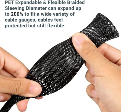 PET Expandable Braided Sleeving 25Ft-3/4 inch Wire Loom, Aibole Braided Cable Sleeve Wire Wrap,Black&Blue in Saudi Arabia